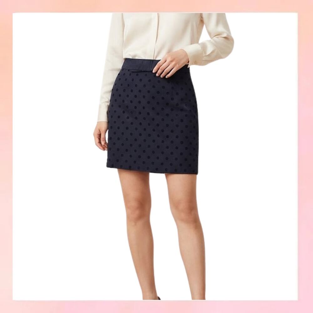LOFT Petite Navy Blue Polka Dot Bow Pencil Skirt Size 4P